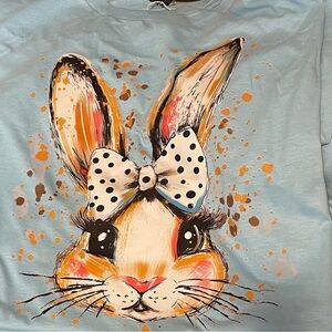 Womens Bunny Graphic Tee - Light Blue with Polka Dot Bow